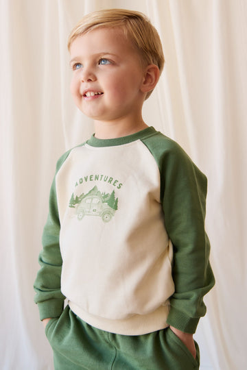 Organic Cotton Alden Sweatshirt - Adventure Buggy Snow Pea Childrens Top from Jamie Kay Australia