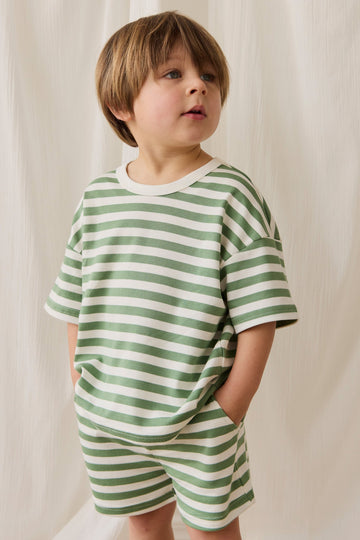 Pima Cotton Wesley Tee - Essential Stripe Parchment/Snow Pea Childrens Top from Jamie Kay Australia