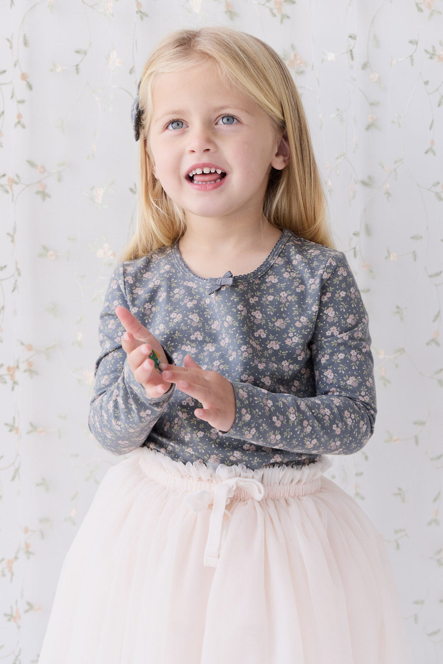 Organic Cotton Long Sleeve Top - Rosalie Floral Lava Childrens Top from Jamie Kay Australia