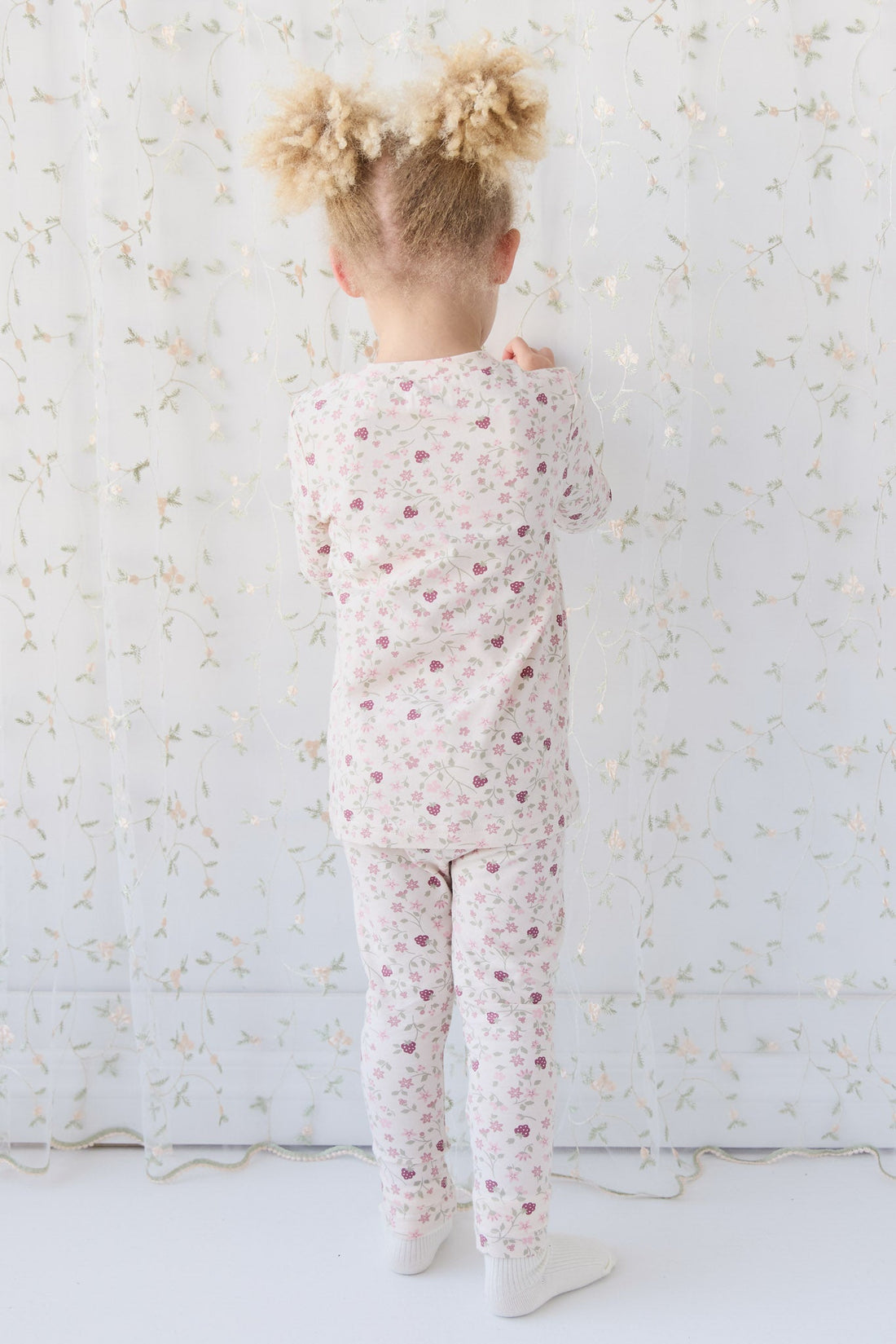 Organic Cotton Atlas Long Sleeve Pyjama Set - Berry Cream Adaline Berries Childrens Pyjama from Jamie Kay Australia