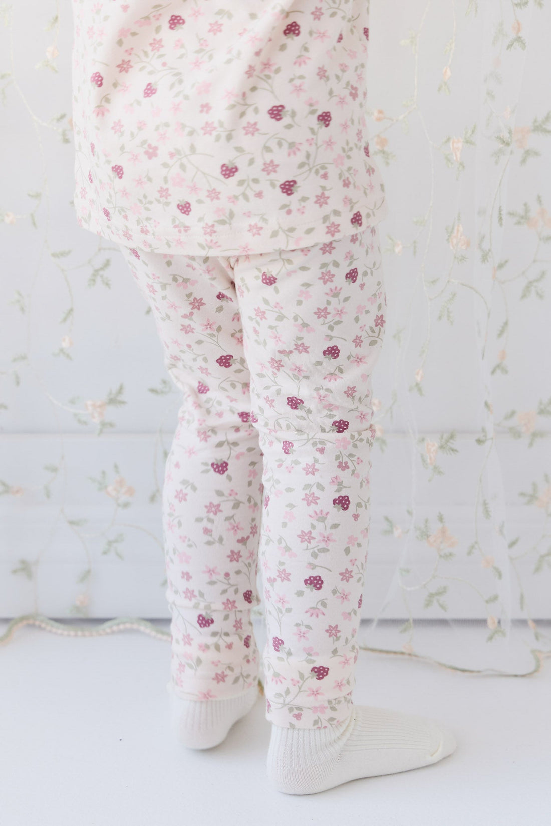 Organic Cotton Atlas Long Sleeve Pyjama Set - Berry Cream Adaline Berries Childrens Pyjama from Jamie Kay Australia