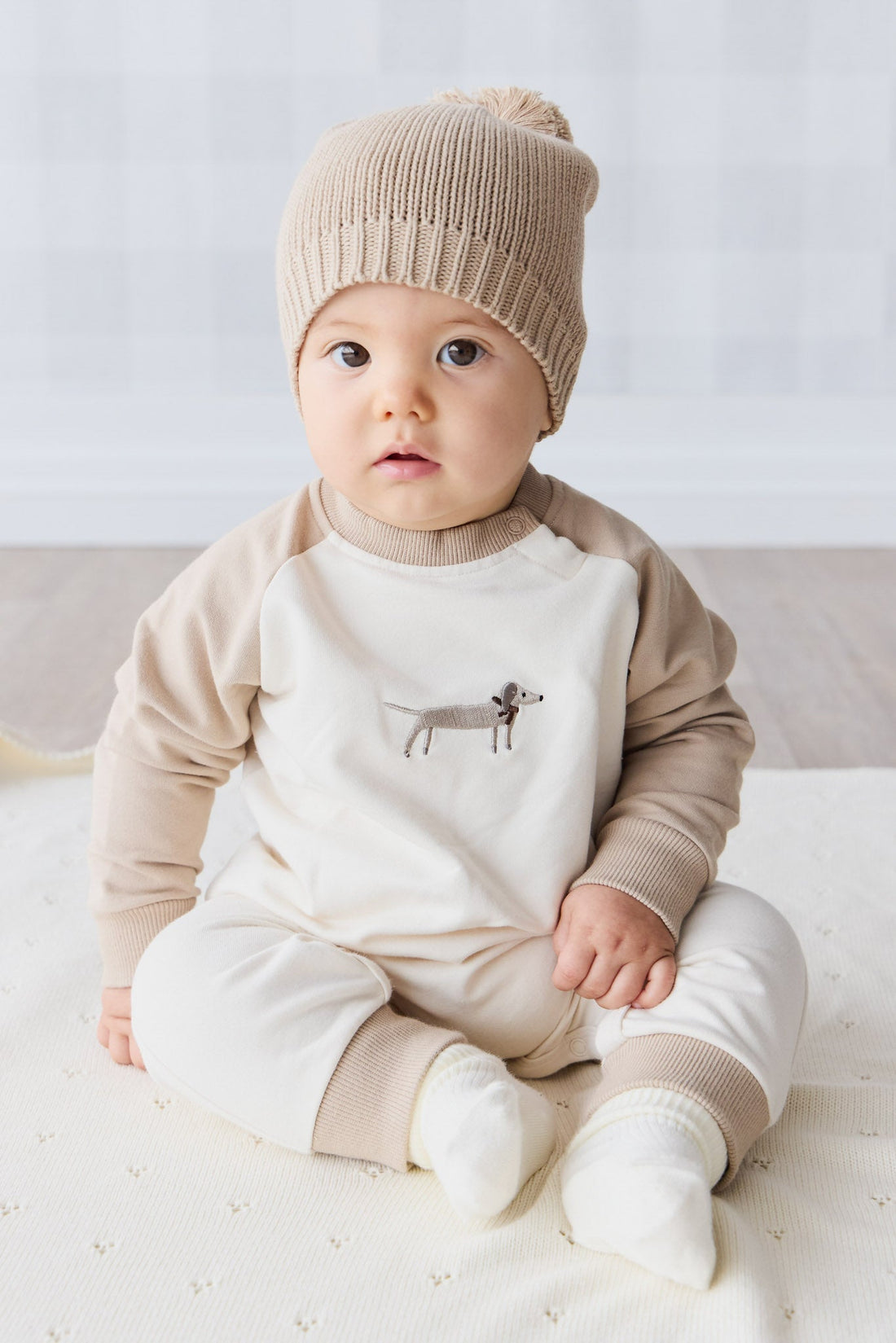 Organic Cotton Tao Sweatshirt Onepiece - Cosy Basil Fawn Childrens Onepiece from Jamie Kay Australia