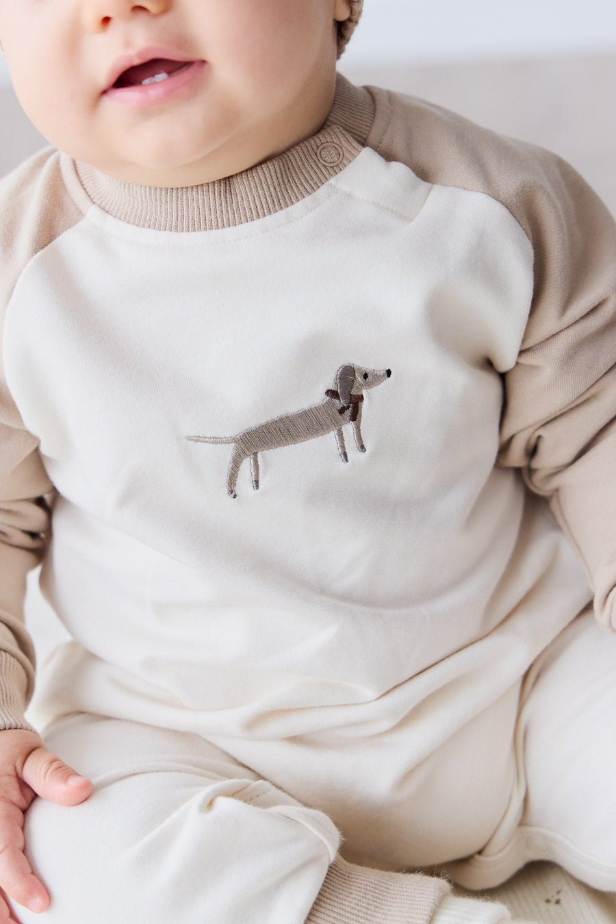 Organic Cotton Tao Sweatshirt Onepiece - Cosy Basil Fawn Childrens Onepiece from Jamie Kay Australia