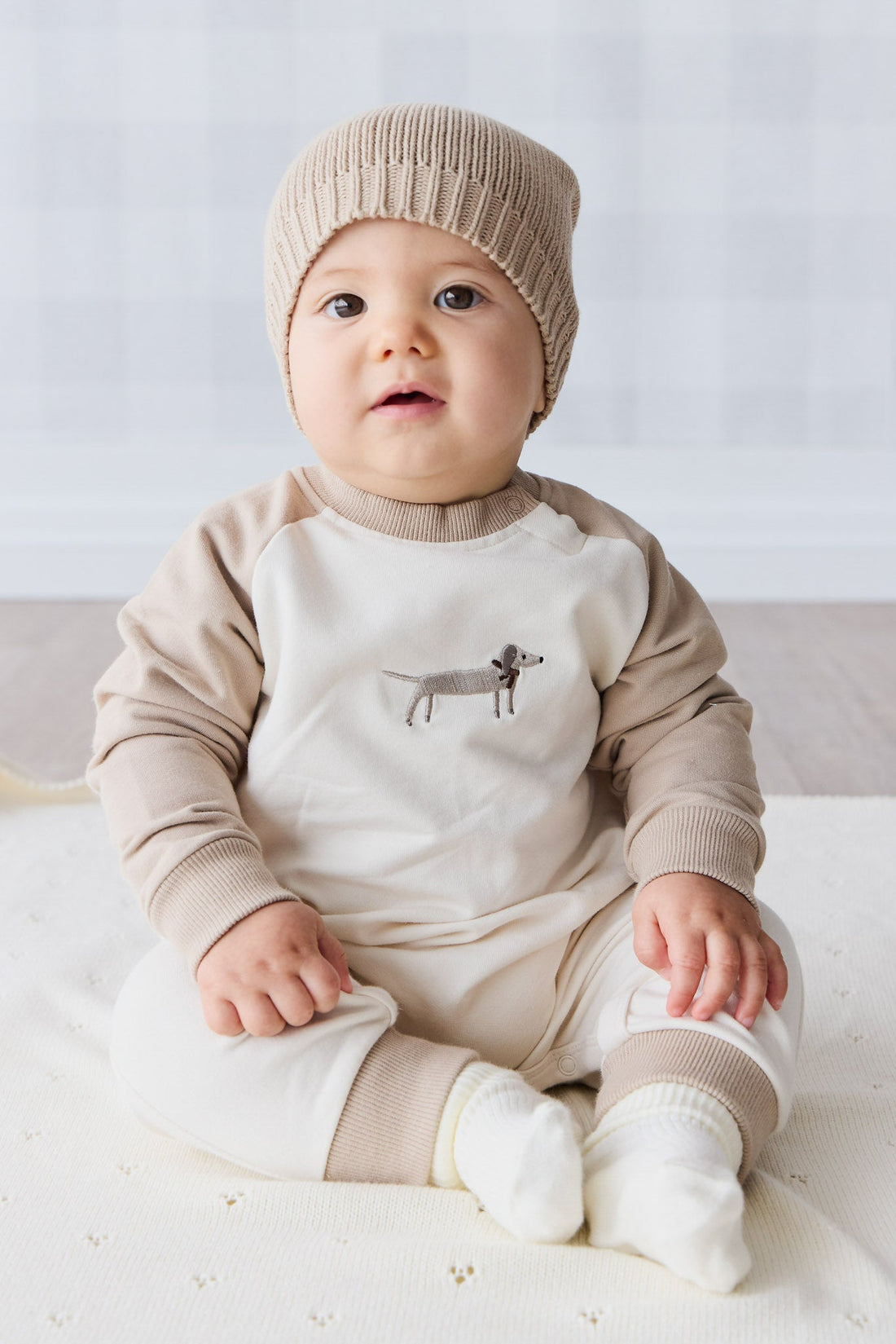 Organic Cotton Tao Sweatshirt Onepiece - Cosy Basil Fawn Childrens Onepiece from Jamie Kay Australia