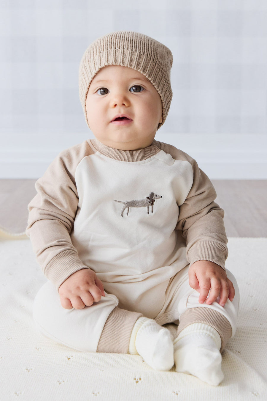 Organic Cotton Tao Sweatshirt Onepiece - Cosy Basil Fawn Childrens Onepiece from Jamie Kay Australia