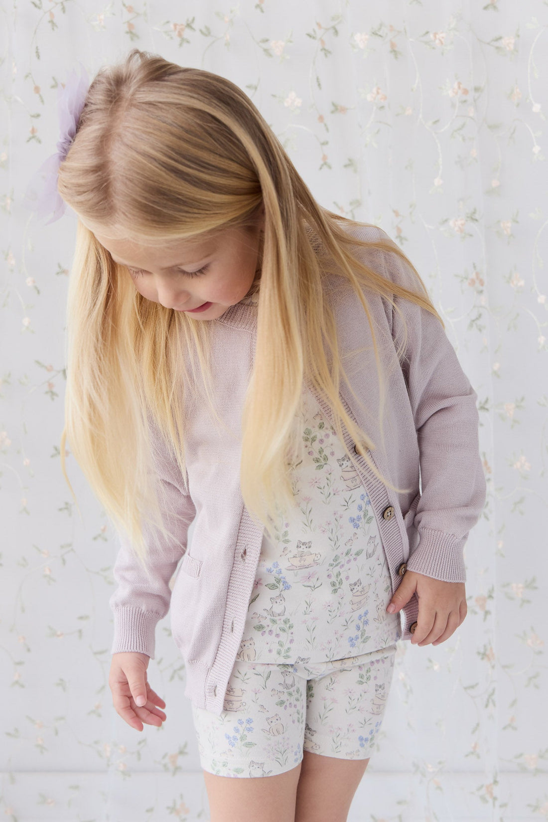 Organic Cotton Everyday Bike Short - Moons Garden Lavender Childrens Short from Jamie Kay Australia