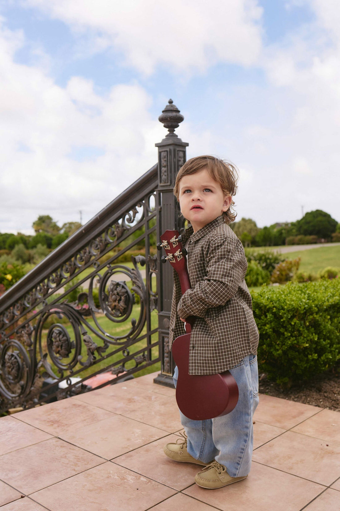 Organic Cotton Isaiah Shirt - Coffee Grid Childrens Shirt from Jamie Kay Australia