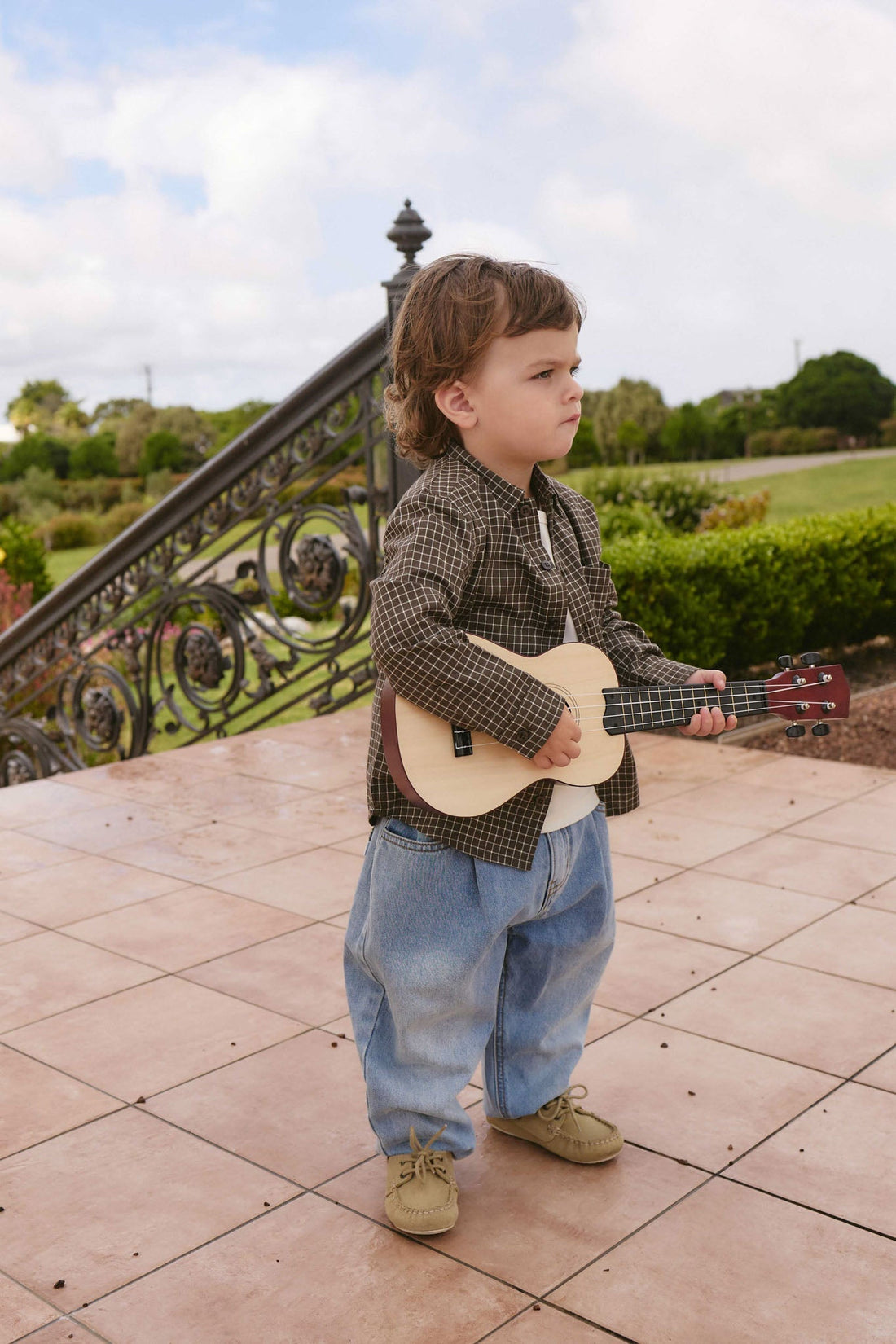 Organic Cotton Isaiah Shirt - Coffee Grid Childrens Shirt from Jamie Kay Australia