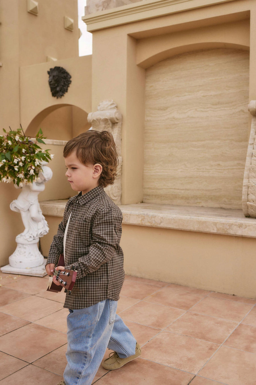 Organic Cotton Isaiah Shirt - Coffee Grid Childrens Shirt from Jamie Kay Australia