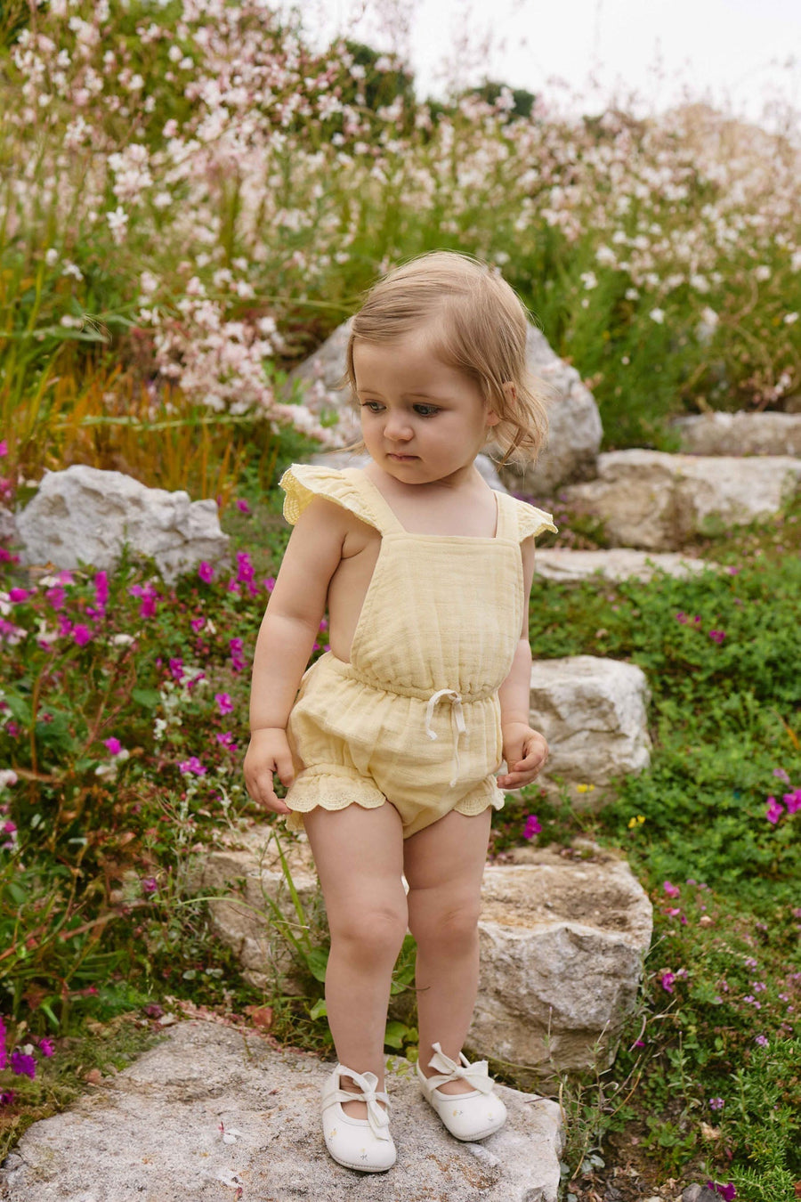 Organic Cotton Muslin Luciana Playsuit - Sunshine Childrens Playsuit from Jamie Kay Australia