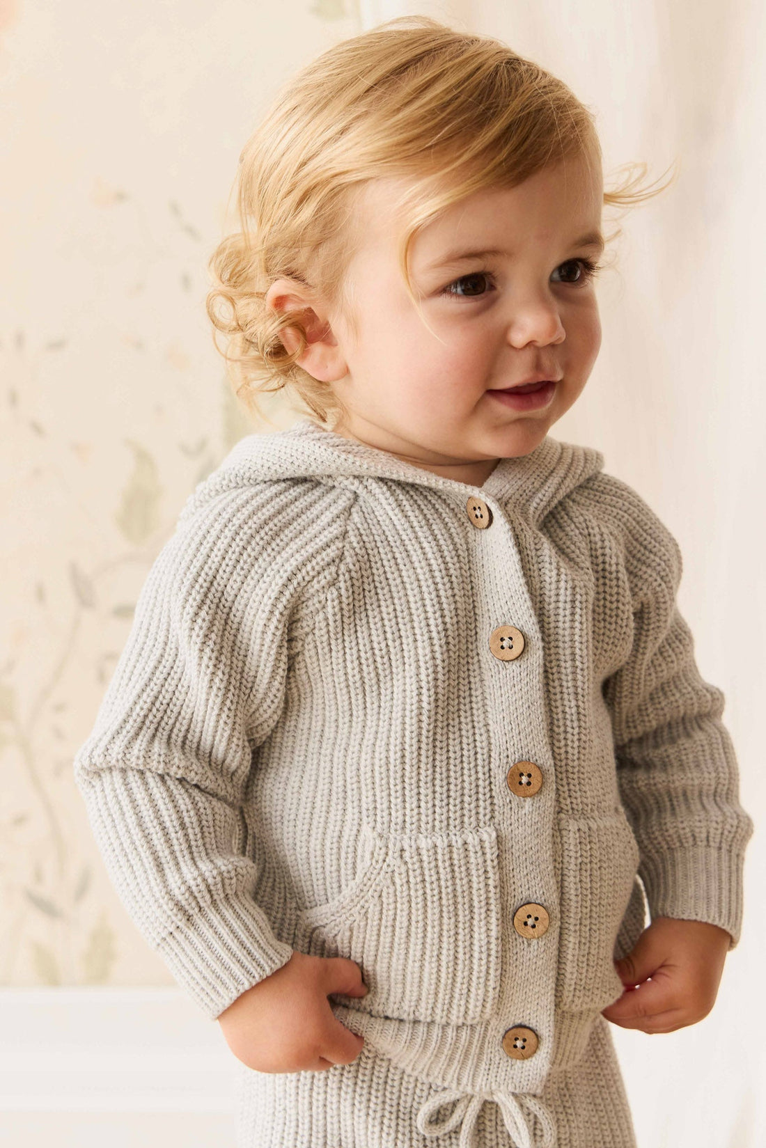 OG Bear Knit - Light Grey Marle Childrens Cardigan from Jamie Kay Australia