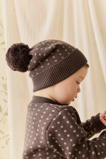 Dorian Beanie - Knitted Diamonds Coffee Childrens Beanie from Jamie Kay Australia