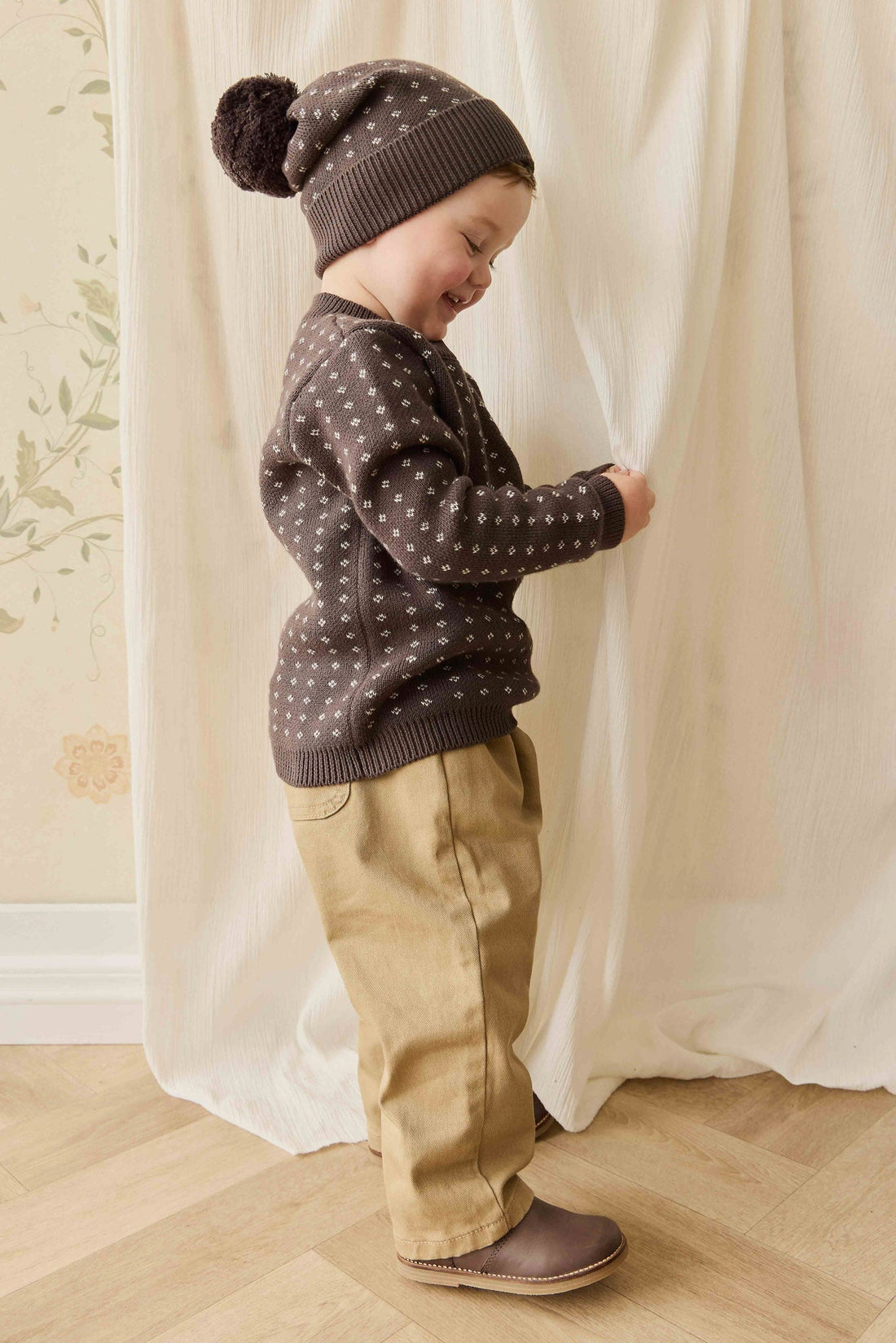 Dorian Jumper - Knitted Diamonds Coffee Childrens Jumper from Jamie Kay Australia