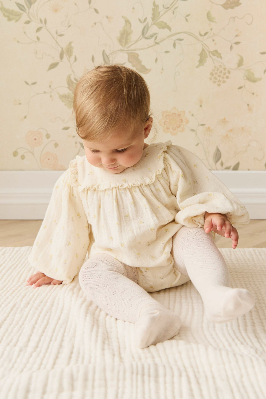 Organic Cotton Muslin Frances Playsuit - Vintage Ditsy Childrens Playsuit from Jamie Kay Australia