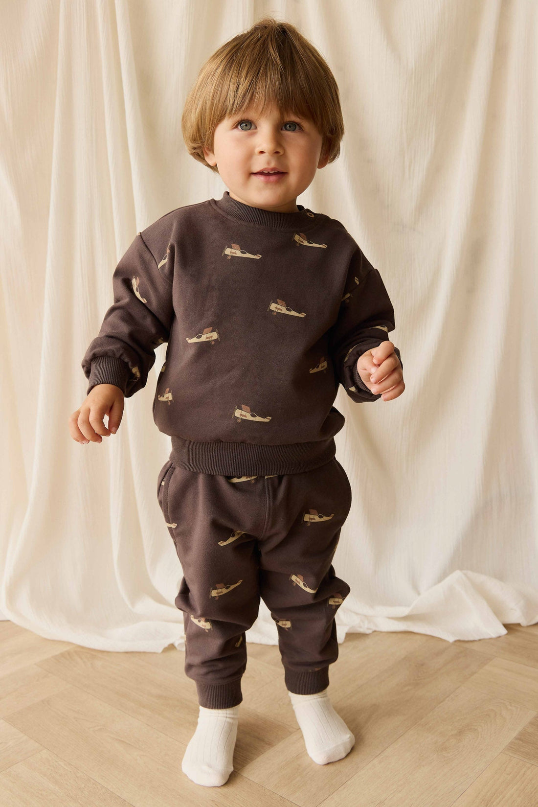 Organic Cotton Peyton Sweatshirt - Pilot Planes Bistre Childrens Top from Jamie Kay Australia