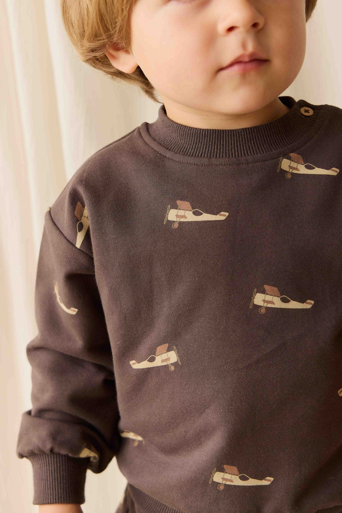 Organic Cotton Peyton Sweatshirt - Pilot Planes Bistre Childrens Top from Jamie Kay Australia
