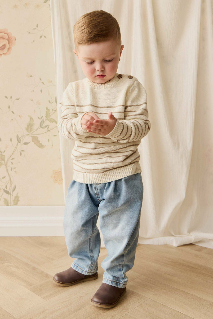 Malcolm Knitted Jumper - Malcolm Stripe Cloud/Brioche Childrens Jumper from Jamie Kay Australia