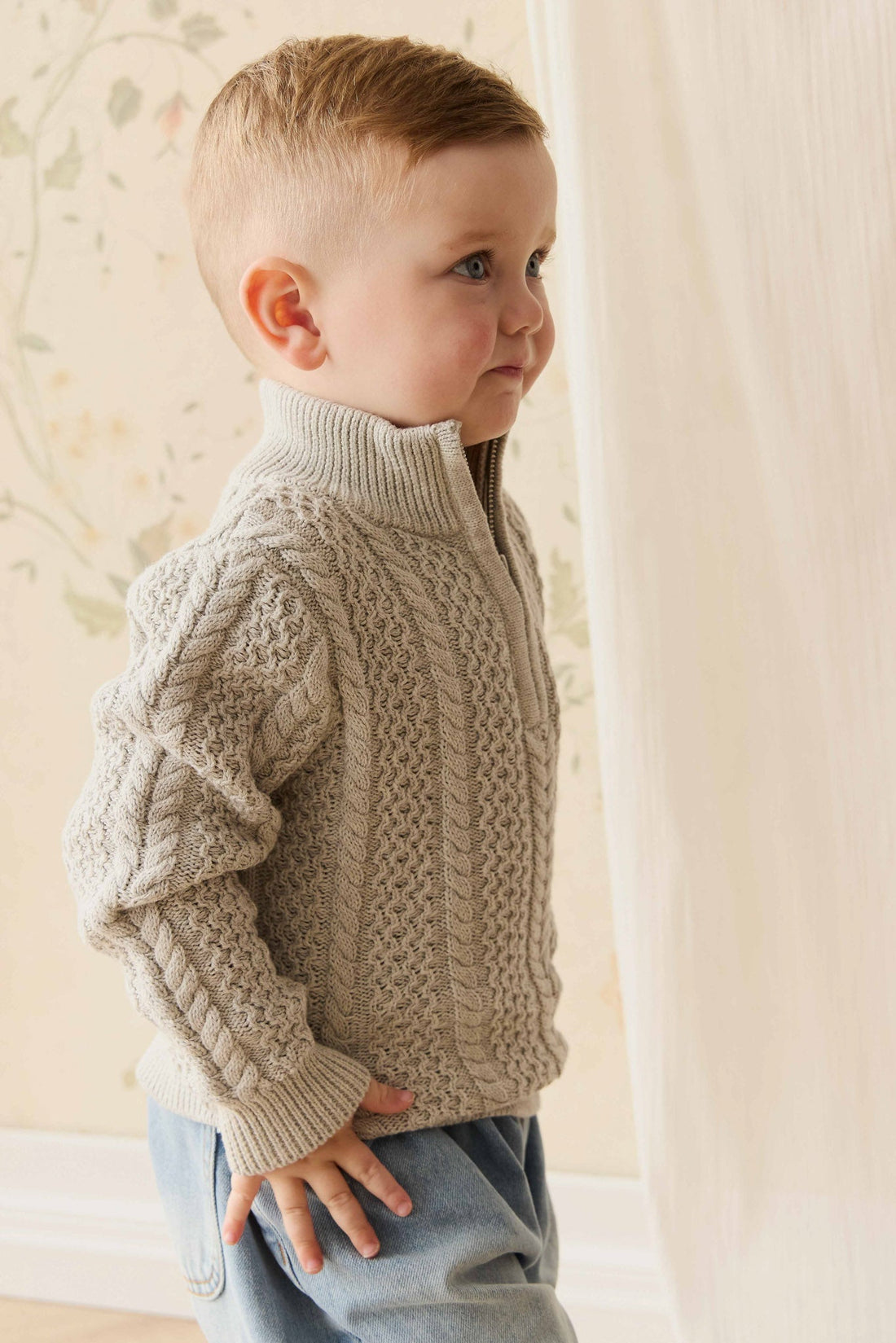 Clyde Half Zip Jumper - Light Grey Marle Childrens Jumper from Jamie Kay Australia