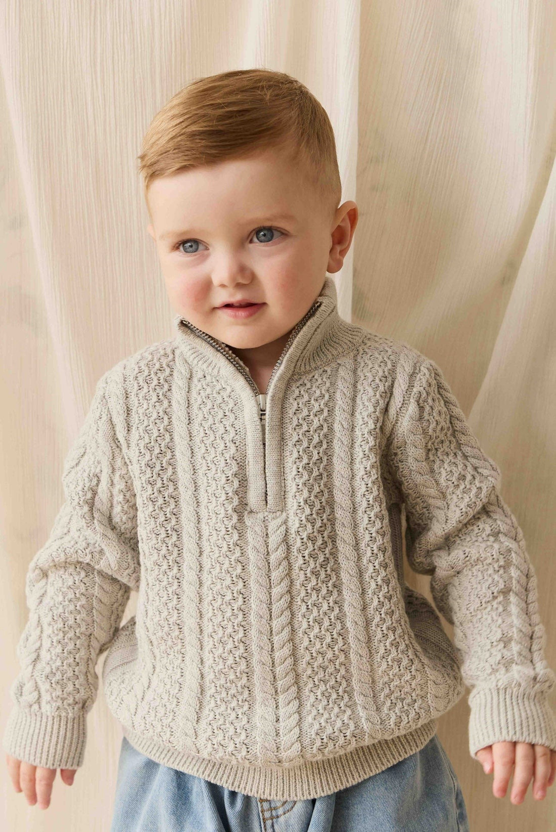 Clyde Half Zip Jumper - Light Grey Marle Childrens Jumper from Jamie Kay Australia