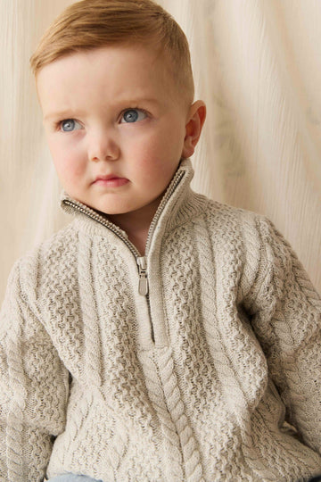 Clyde Half Zip Jumper - Light Grey Marle Childrens Jumper from Jamie Kay Australia