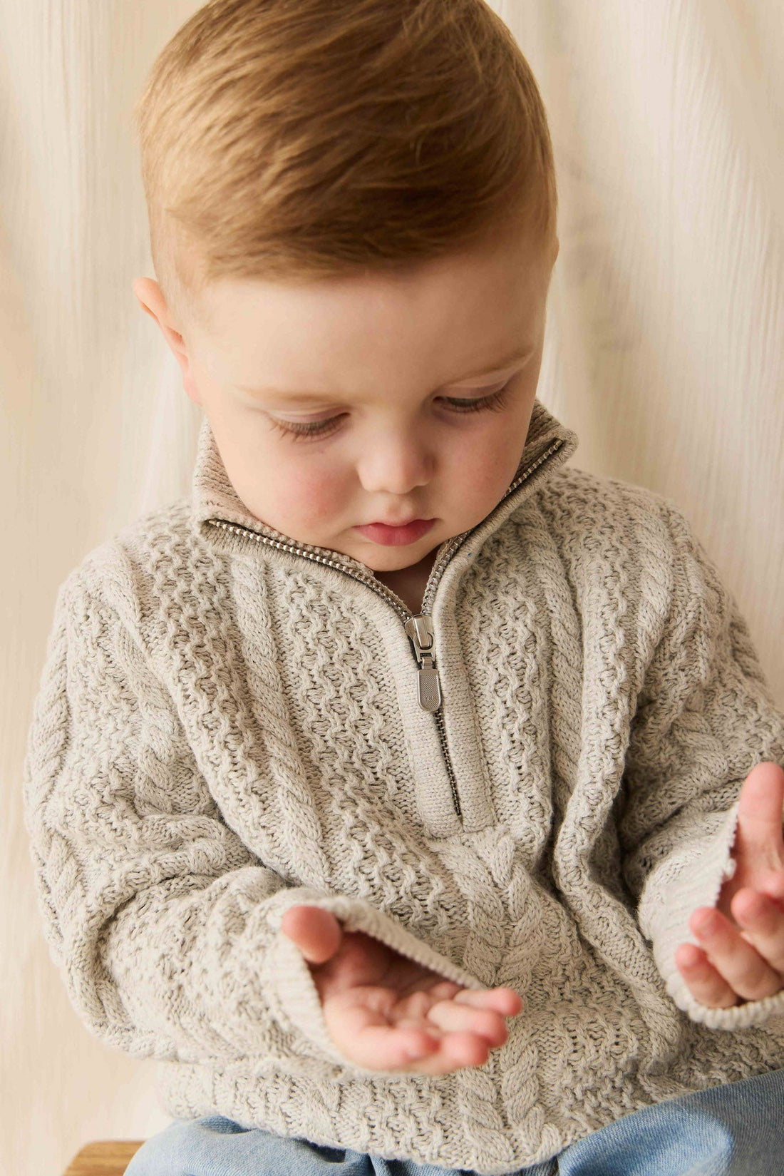 Clyde Half Zip Jumper - Light Grey Marle Childrens Jumper from Jamie Kay Australia