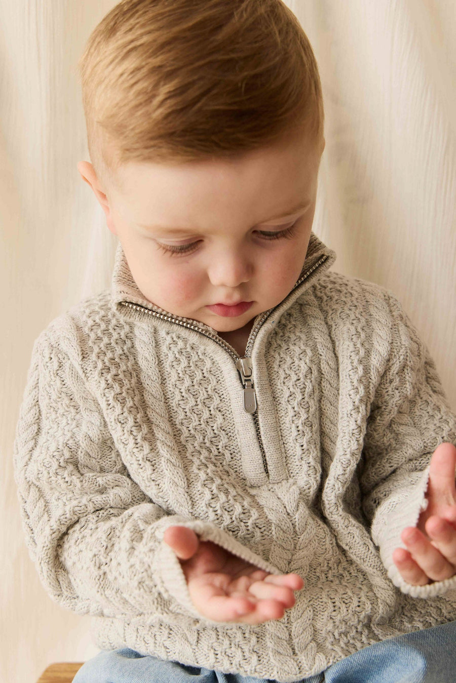 Clyde Half Zip Jumper - Light Grey Marle Childrens Jumper from Jamie Kay Australia