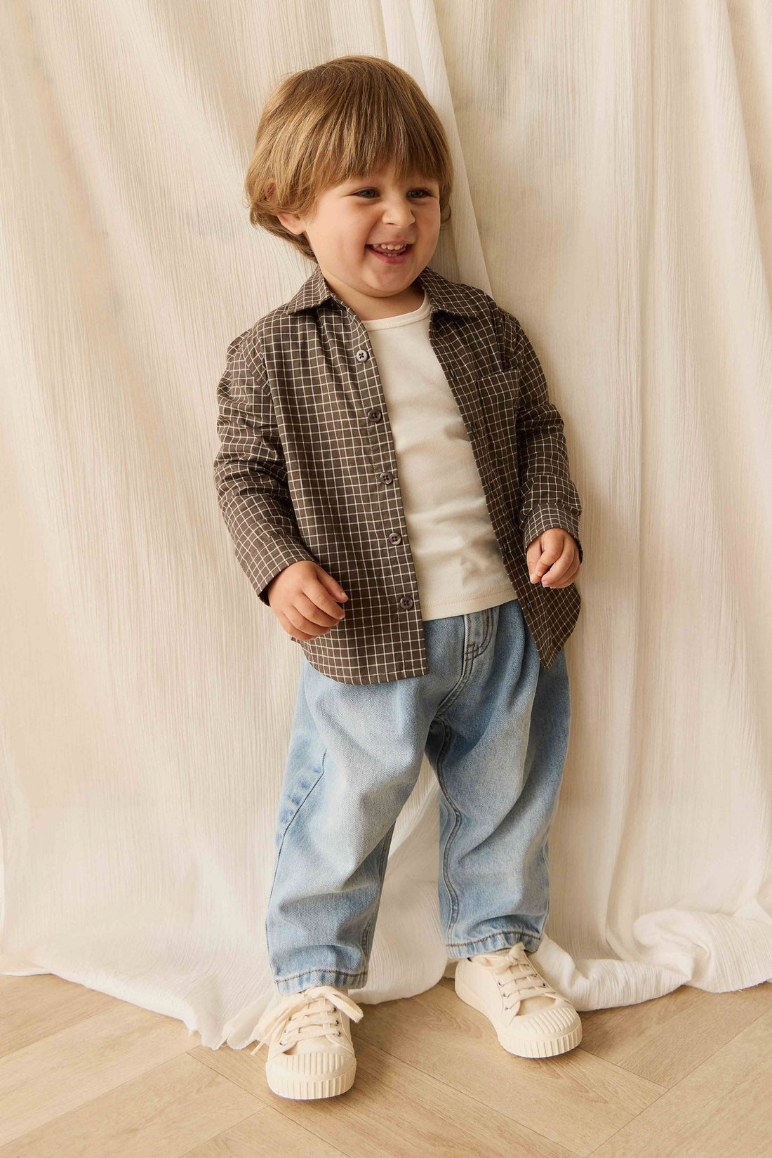 Organic Cotton Isaiah Shirt - Coffee Grid Childrens Shirt from Jamie Kay Australia
