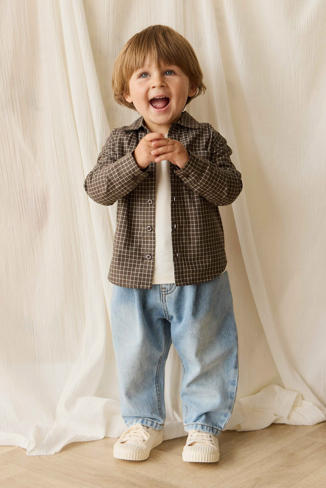 Organic Cotton Isaiah Shirt - Coffee Grid Childrens Shirt from Jamie Kay Australia