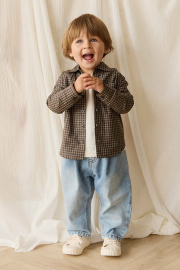 Organic Cotton Isaiah Shirt - Coffee Grid Childrens Shirt from Jamie Kay Australia