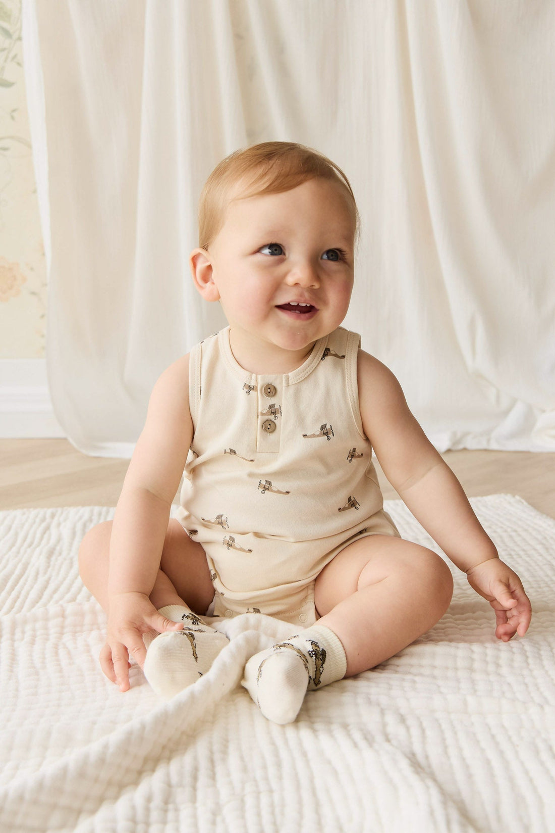 Pima Cotton Archie Playsuit - Fly High Vanilla Cream Childrens Playsuit from Jamie Kay Australia