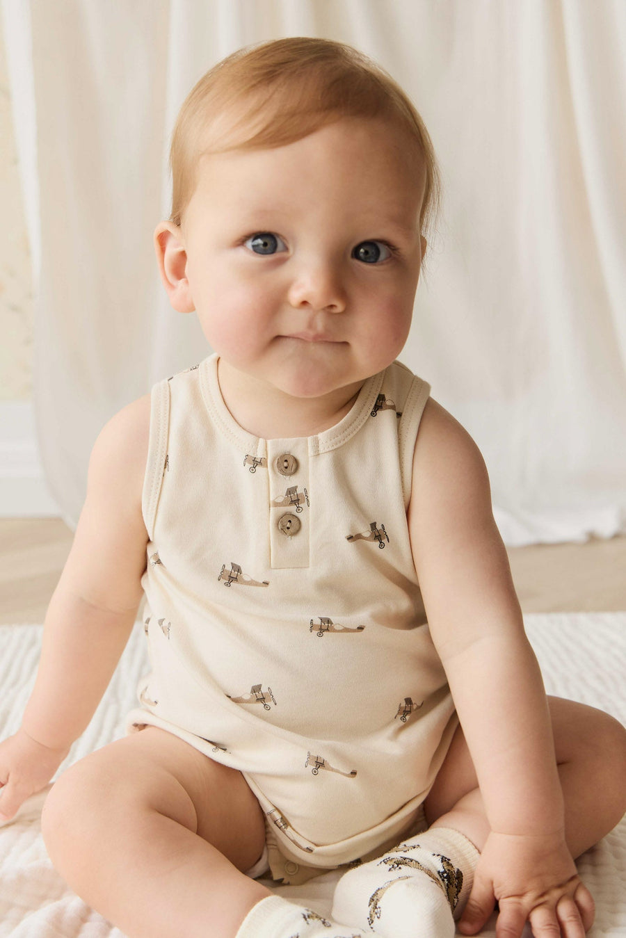 Pima Cotton Archie Playsuit - Fly High Vanilla Cream Childrens Playsuit from Jamie Kay Australia