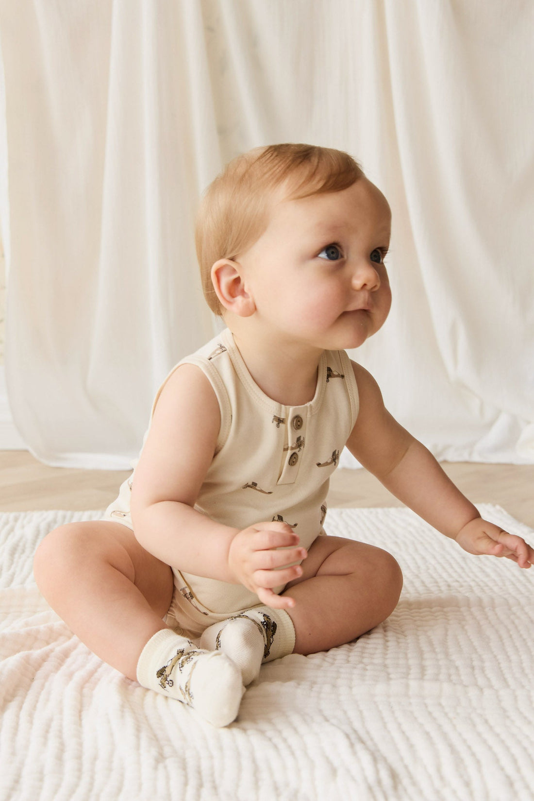 Pima Cotton Archie Playsuit - Fly High Vanilla Cream Childrens Playsuit from Jamie Kay Australia