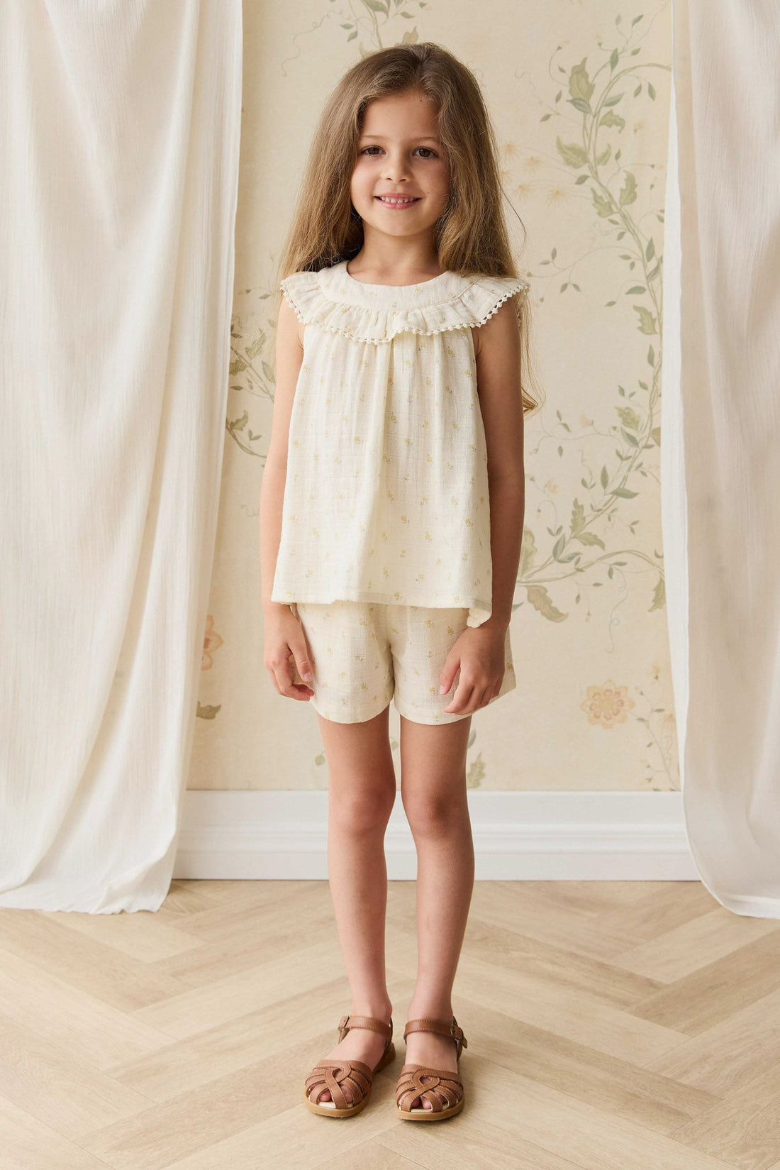 Organic Cotton Muslin Emelia Short - Vintage Ditsy Childrens Short from Jamie Kay Australia