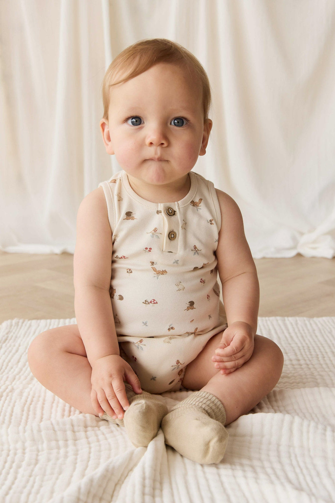 Organic Cotton Archie Playsuit - Forest Gathering Childrens Playsuit from Jamie Kay Australia