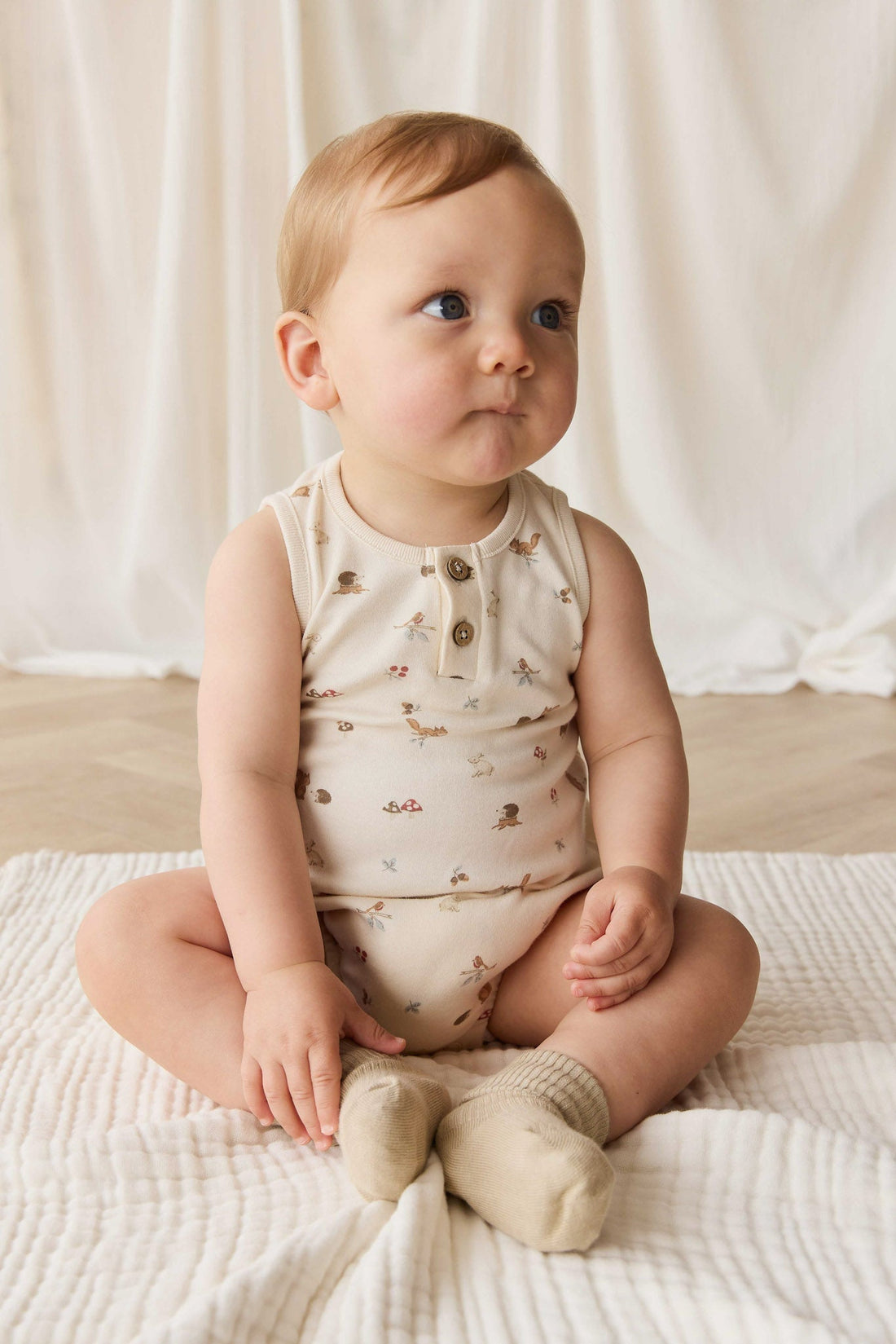 Organic Cotton Archie Playsuit - Forest Gathering Childrens Playsuit from Jamie Kay Australia