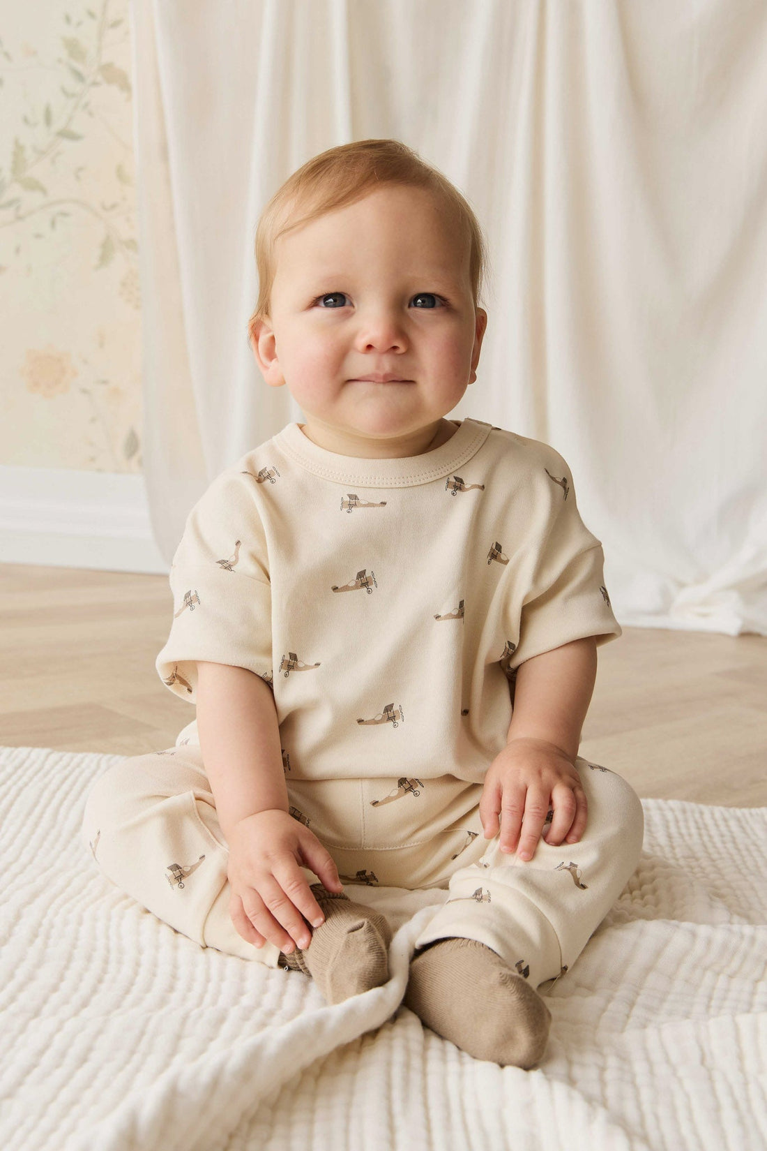 Pima Cotton Wesley Tee - Fly High Vanilla Cream Childrens Top from Jamie Kay Australia