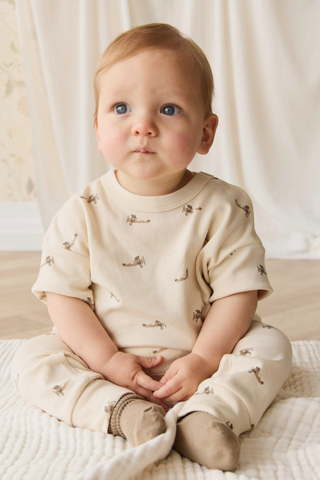 Pima Cotton Wesley Pant - Fly High Vanilla Cream Childrens Pant from Jamie Kay Australia
