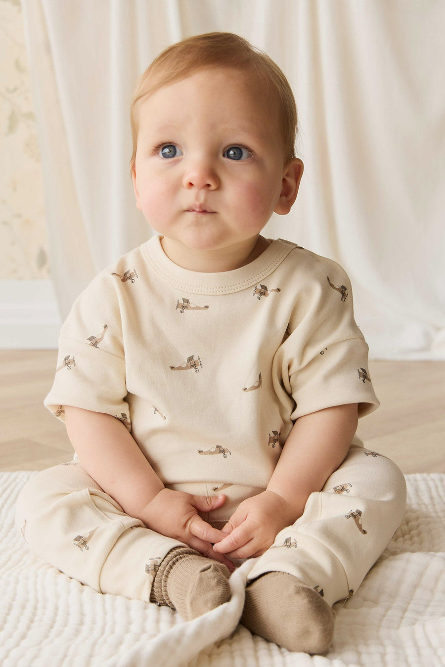 Pima Cotton Wesley Pant - Fly High Vanilla Cream Childrens Pant from Jamie Kay Australia