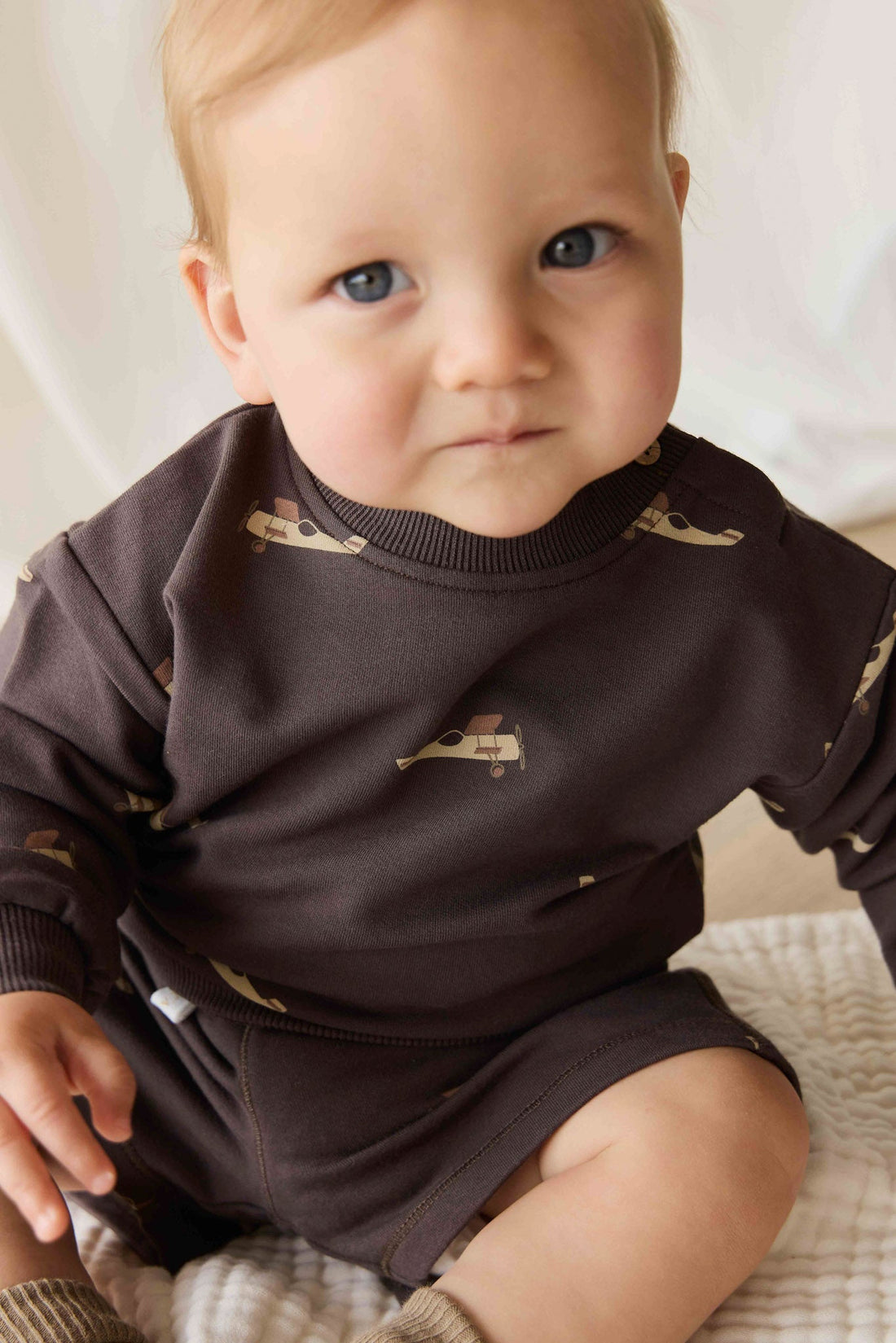 Organic Cotton Peyton Sweatshirt - Pilot Planes Bistre Childrens Top from Jamie Kay Australia