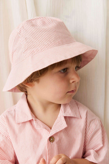 Organic Cotton Bucket Hat - Terracotta Stripe Terracotta/Egret Childrens Hat from Jamie Kay Australia