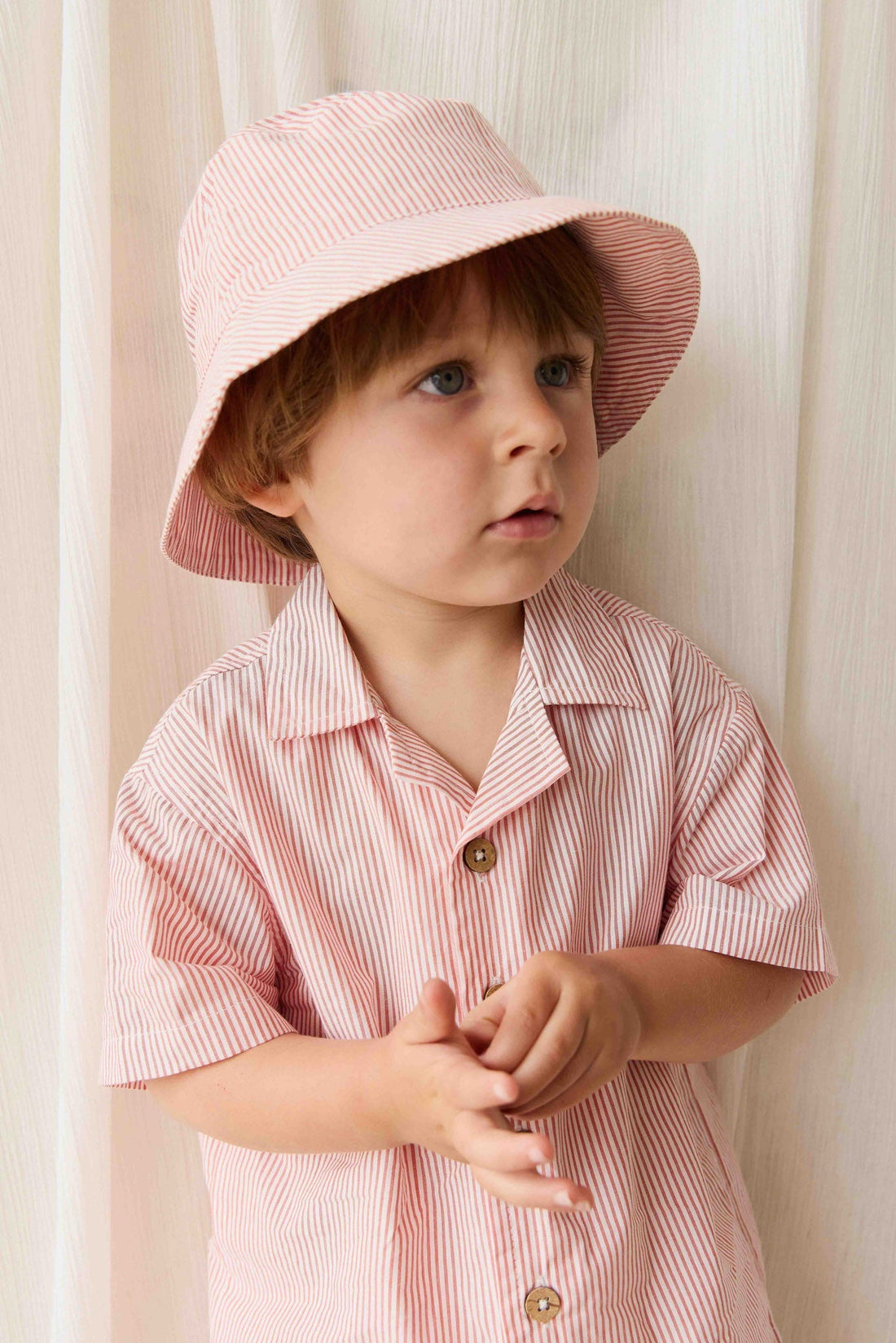 Organic Cotton Bucket Hat - Terracotta Stripe Terracotta/Egret Childrens Hat from Jamie Kay Australia
