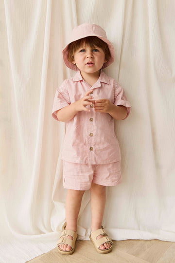 Organic Cotton Silas Shirt - Terracotta Stripe Terracotta/Egret Childrens Shirt from Jamie Kay Australia
