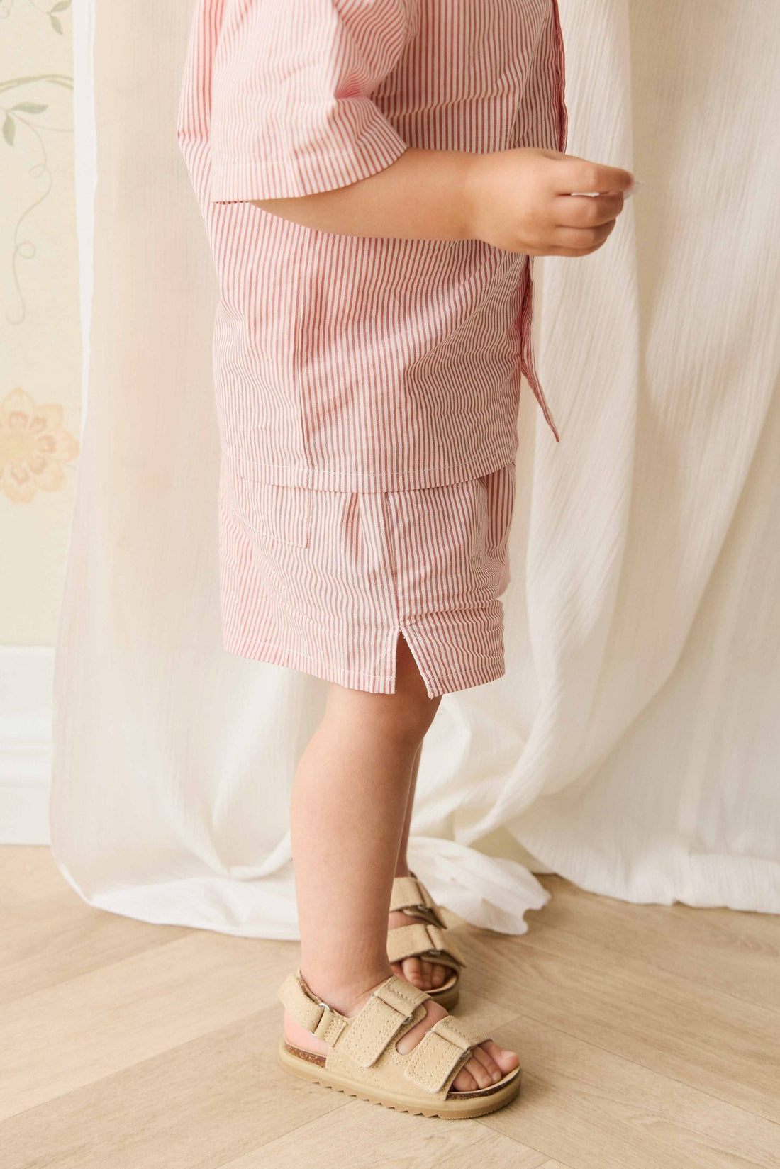 Organic Cotton Silas Short - Terracotta Stripe Terracotta/Egret Childrens Short from Jamie Kay Australia