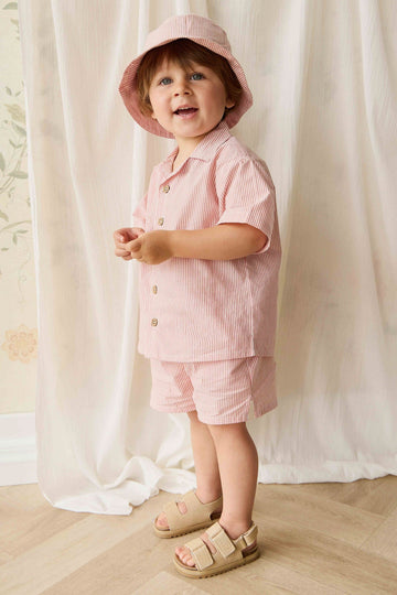 Organic Cotton Silas Short - Terracotta Stripe Terracotta/Egret Childrens Short from Jamie Kay Australia