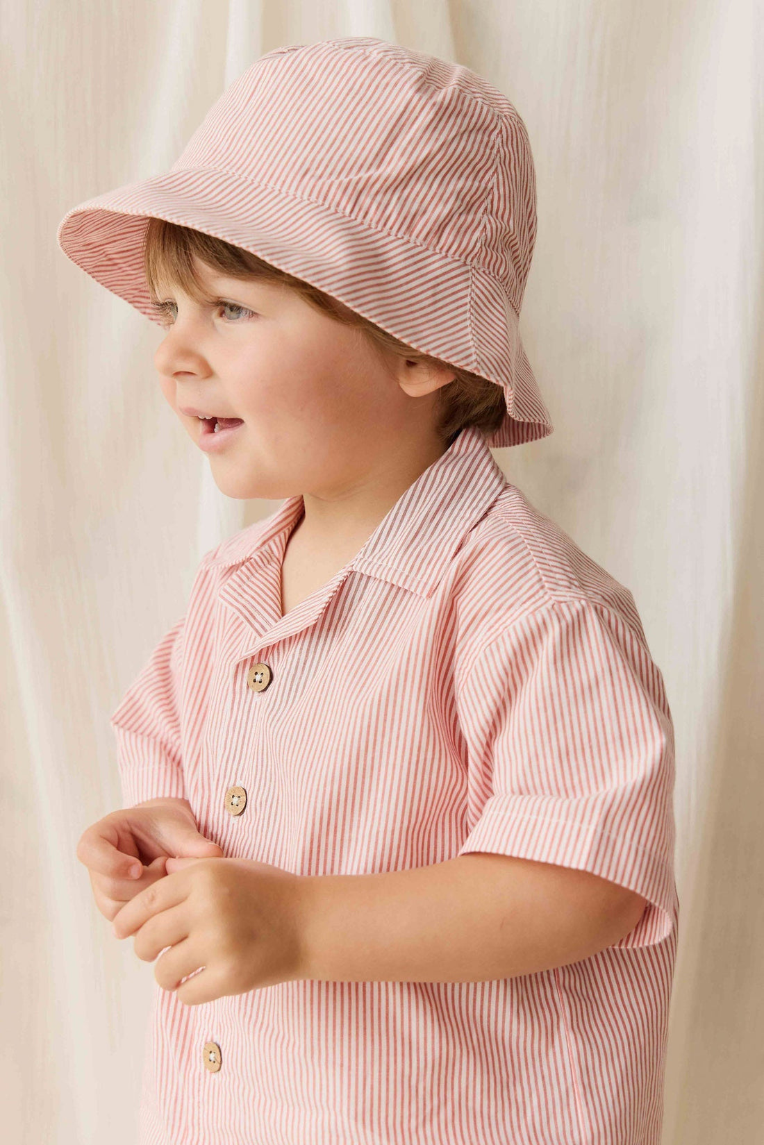 Organic Cotton Bucket Hat - Terracotta Stripe Terracotta/Egret Childrens Hat from Jamie Kay Australia