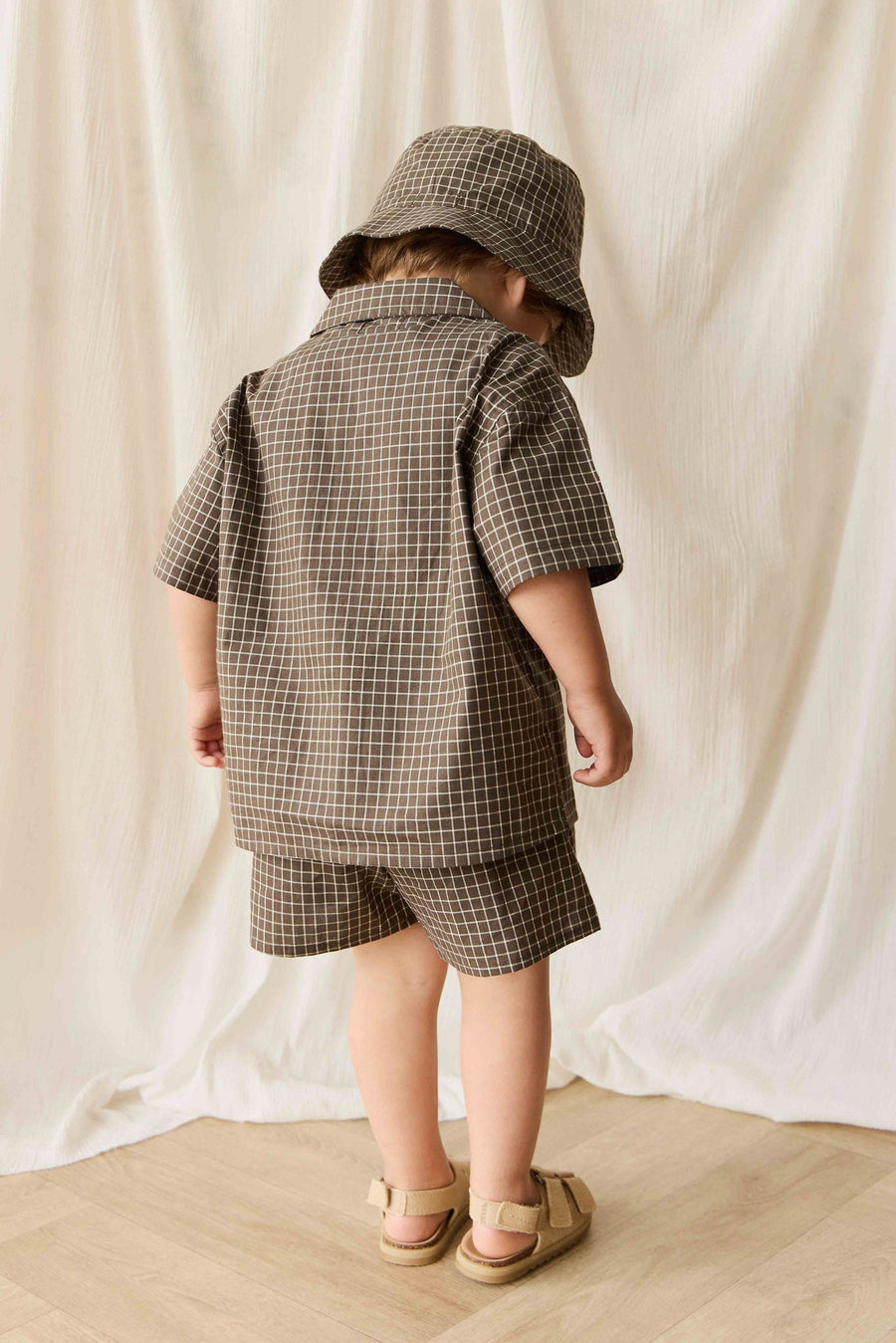 Organic Cotton Silas Short - Coffee Grid Childrens Short from Jamie Kay Australia
