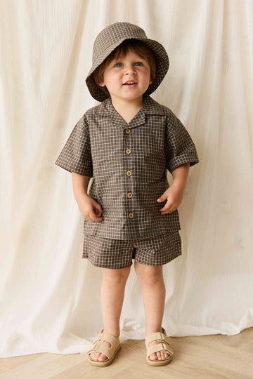 Organic Cotton Silas Shirt - Coffee Grid Childrens Shirt from Jamie Kay Australia