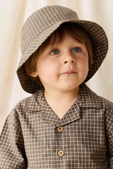 Organic Cotton Bucket Hat - Coffee Grid Childrens Hat from Jamie Kay Australia