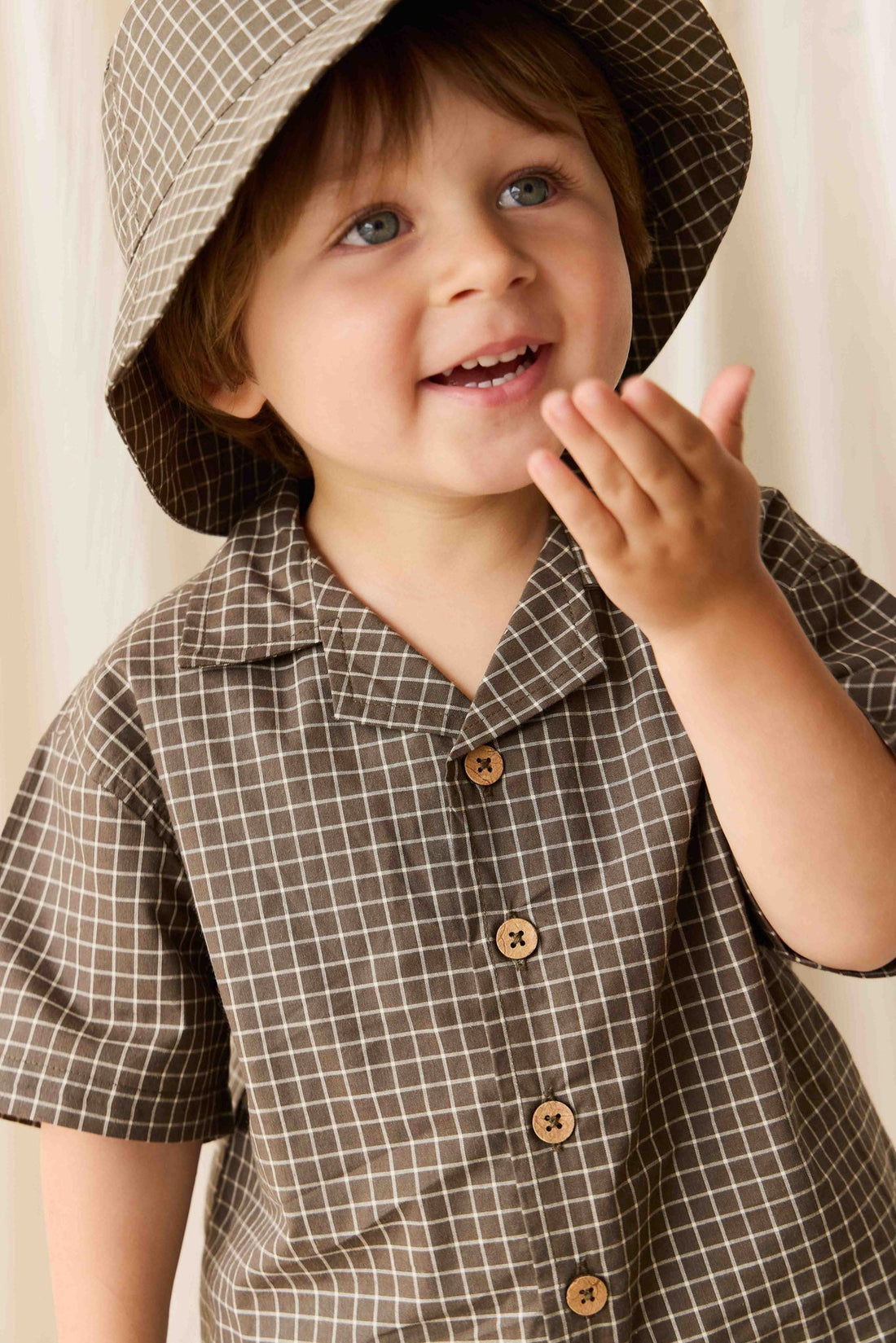 Organic Cotton Silas Shirt - Coffee Grid Childrens Shirt from Jamie Kay Australia