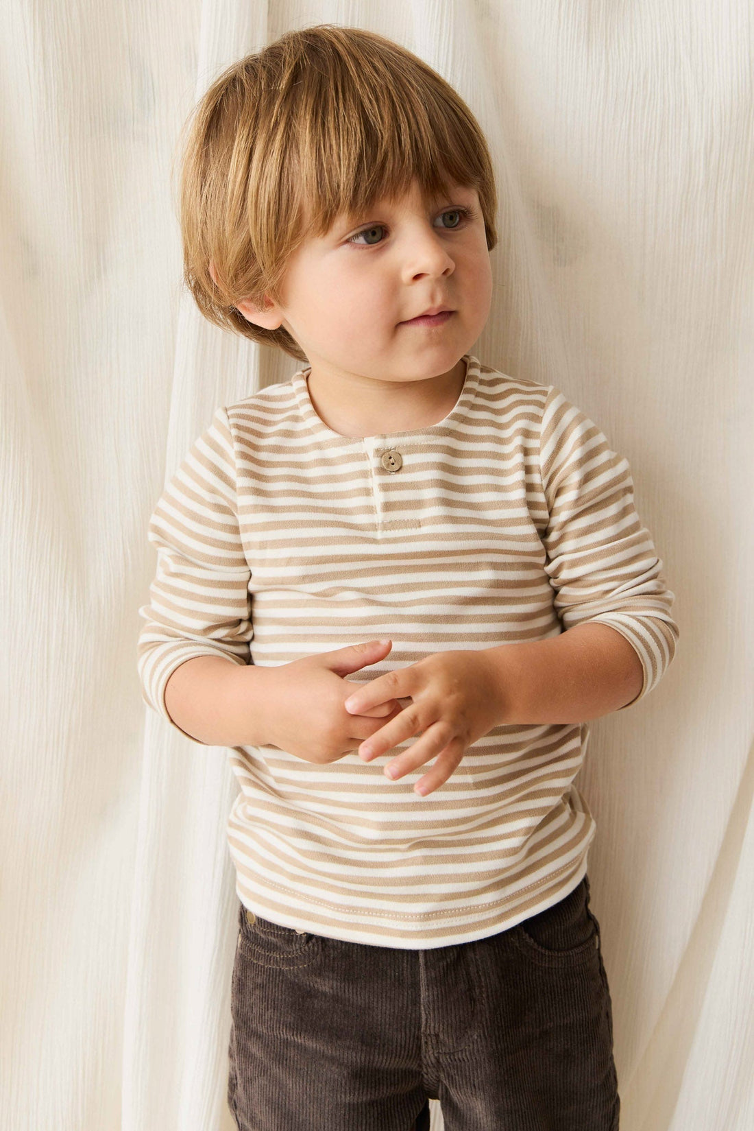 Pima Cotton Shae Top - Slim Stripe Brioche/Cloud Childrens Top from Jamie Kay Australia